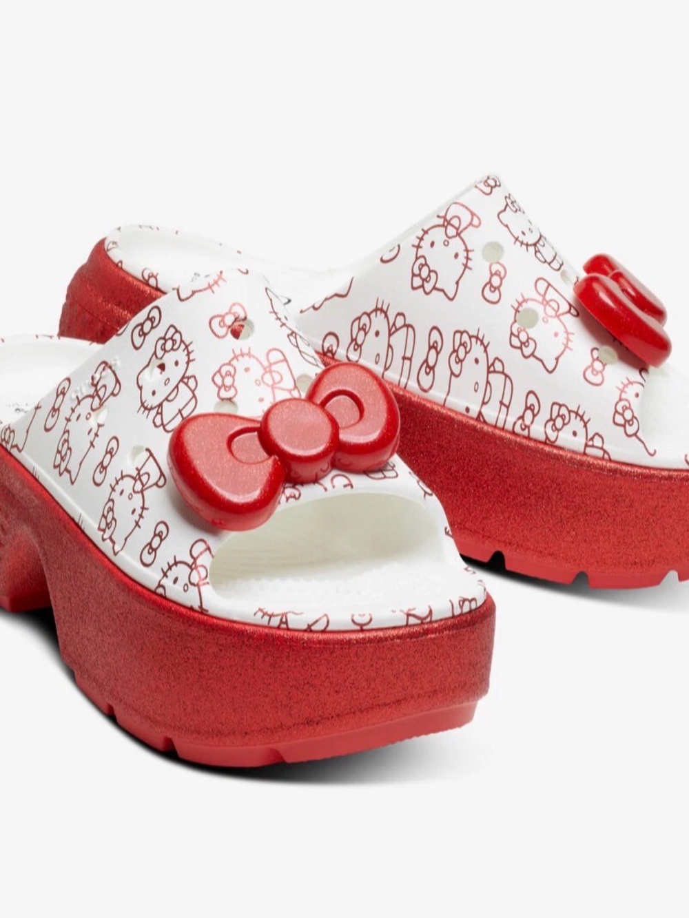 CROCS White & Red Hello Kitty Platform Slide Mules Sz9
